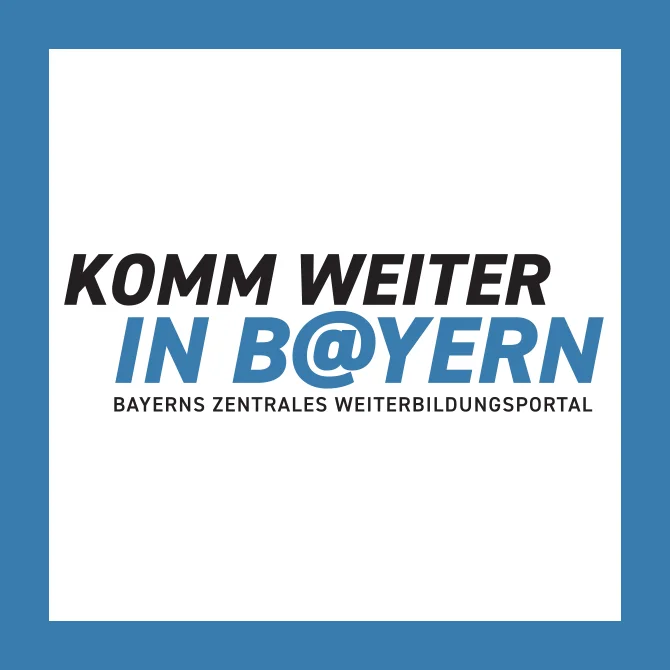 Das Komm Weiter in Bayern Logo mit der Subline "Bayerns Zentrales Weiterbildungsportal".