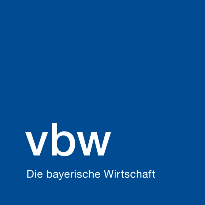 vbw - die bayerische Wirtschaft auf einem blauen Quadrat.