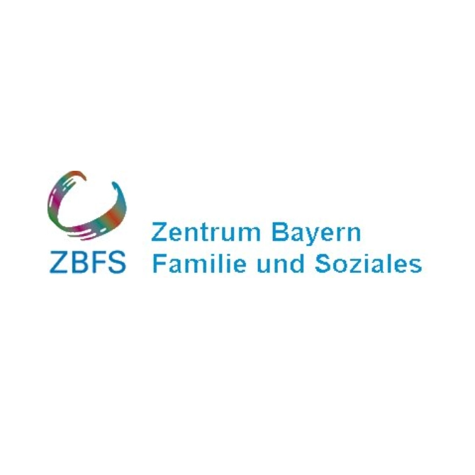 Unter einem gemalten, nicht vollständigen Kreis steht ZBFS. Daneben steht "Zentrum Bayern Familie und Soziales.